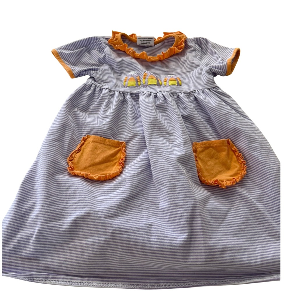 Jellybean Girls Purple Stripe Candy Corn Halloween Ruffle Pocket Dress Size 7